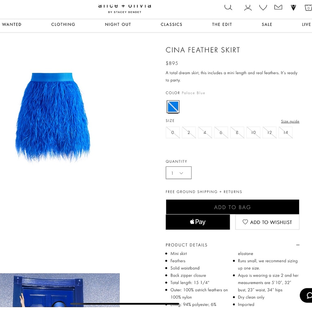 Alice + Olivia Cina Blue Ostrich Feather Mini Skirt - Picture 4 of 17